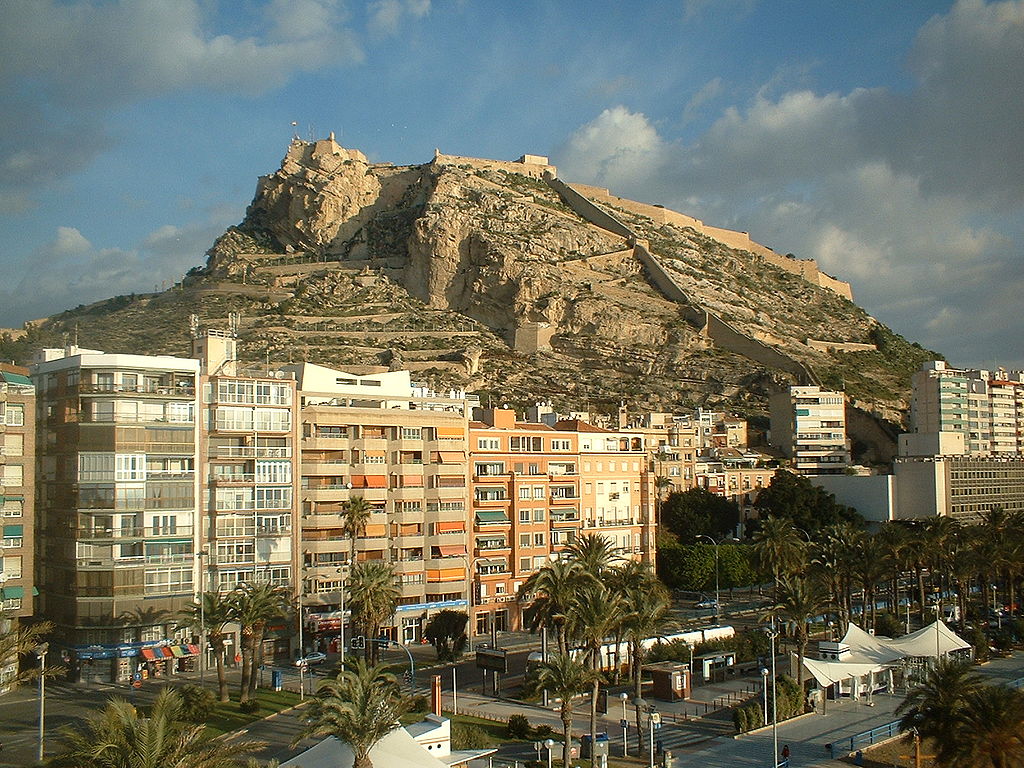 View of Alicante (Spain), with the mountain of Benacantil and the castle of Saint Barbera in the background