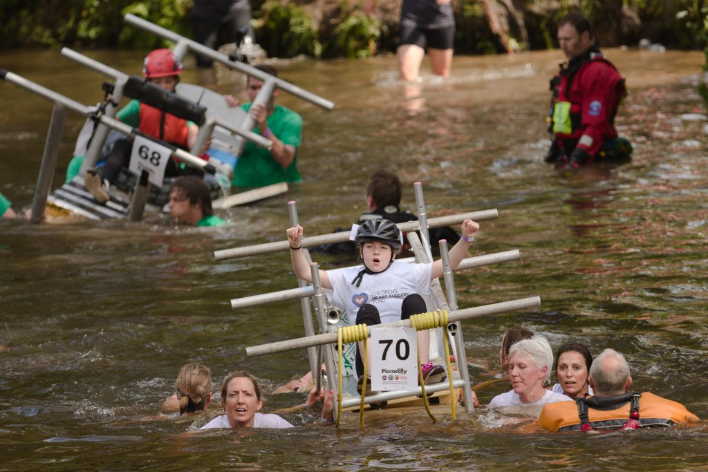Hooray! It floats! Knaresborough Bed Race 2018 crossing the Nidd