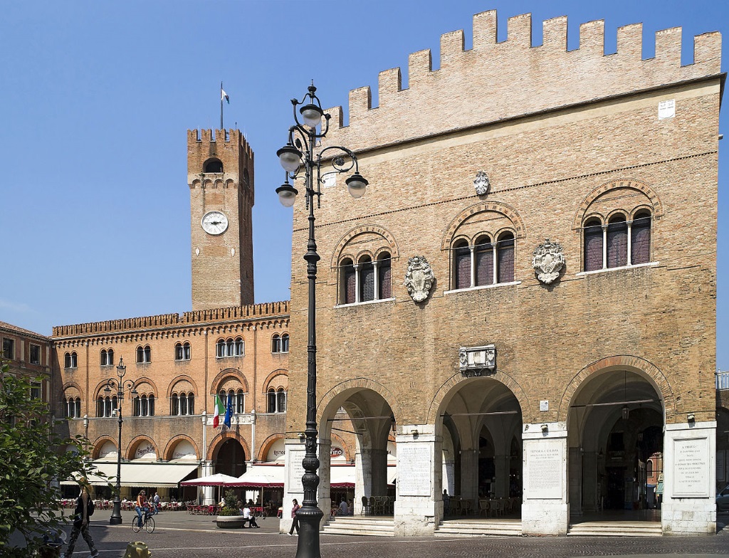 Palazzo dei Trecento of Treviso, Italy. Southern exposure