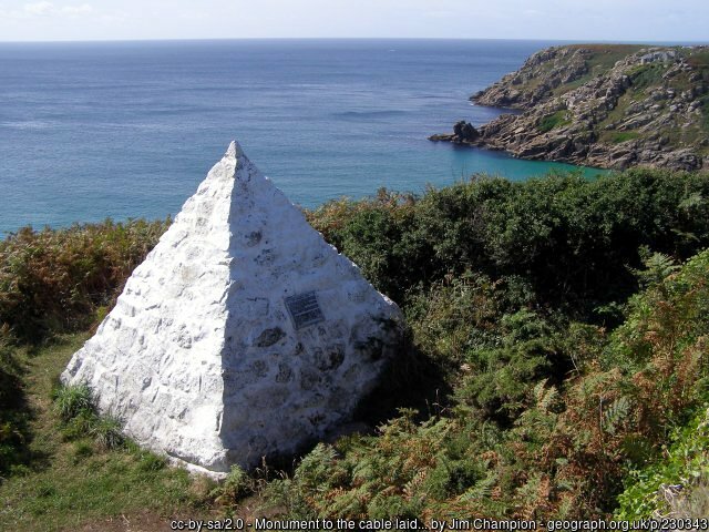 Monument to the cable laid to Brest in 1880, near Porthcurno